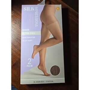 silk impressions large sheer ultra fine 2 pair 15 denier cocoa